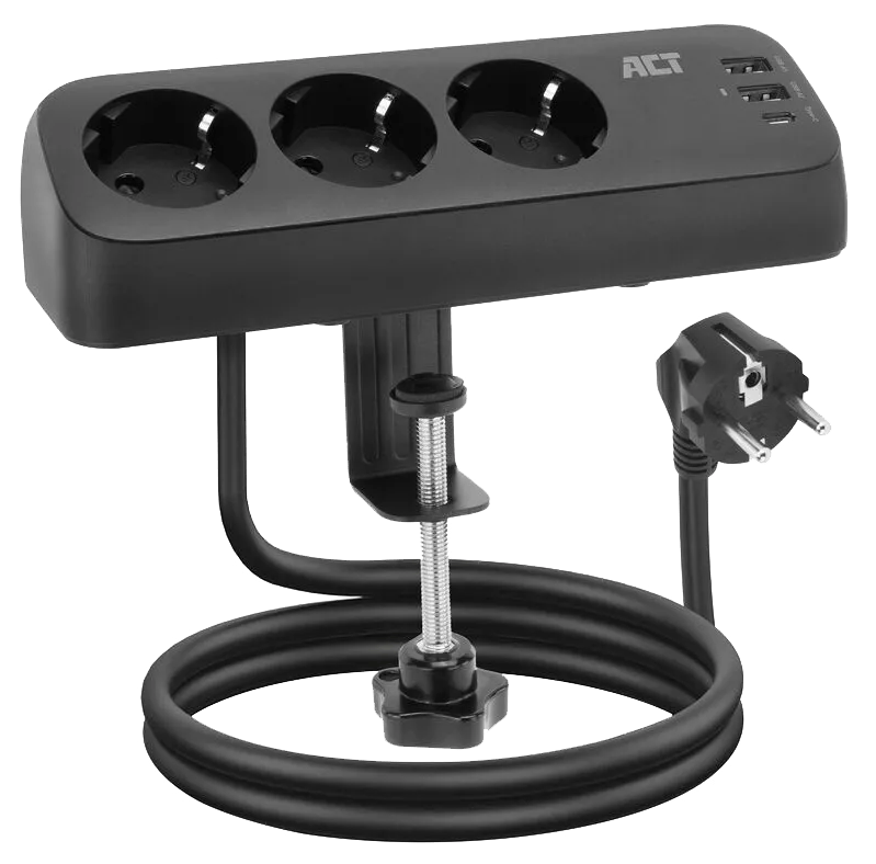 ACT AC2480 Bureau Stekkerdoos 3-voudig 1,5 meter 3x Usb 30W Zwart
