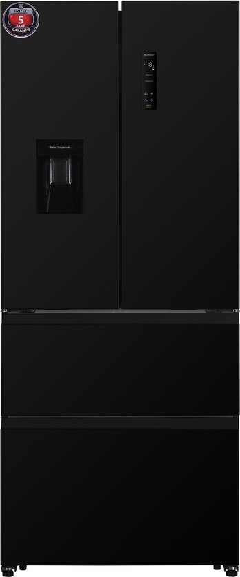Frilec BONNFD455-WS-040DB - French Door Koelkast - 441 liter - No Frost - Waterdispenser - 39 dB - Energielabel D - Zwart - Amerikaanse koelvriescombinatie