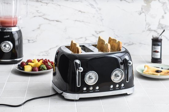 Broodrooster - Toaster - Zwart -4 sneden brood - Retro - OldScool
