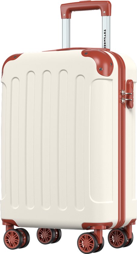 TRVLMORE Handbagage Koffer - 38L - Cijferslot - Lichtgewicht - Trolley - 54x34x20cm - Past binnen 55x40x20 cm - Wit/Beige