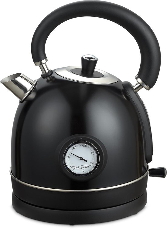 MOA Waterkoker Retro – 1,8 Liter – Elektrische Waterkoker – BPA-vrij – Anti Calcium Filter – RVS – 2200W- Zwart
