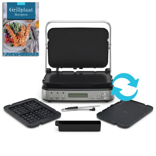 Wartmann Contactgrill - Wafelijzer - Tosti Apparaat - Paninigrill en Tosti ijzer - PFAS-vrij - Uitneembare Platen - Groot Grilloppervlak - Snel Warm (2000W) - RVS