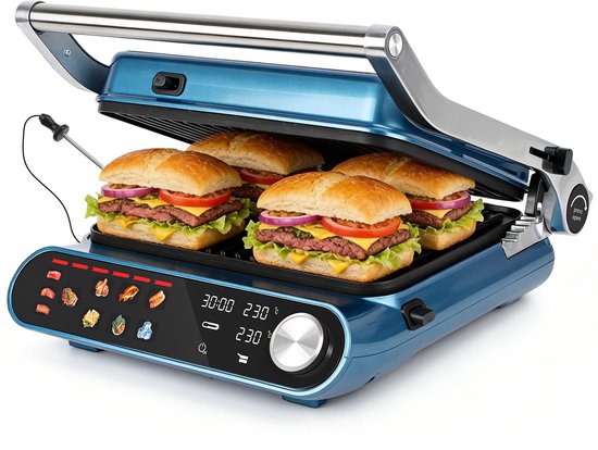 Taylor Swoden Contactgrill - Tosti apparaat - Dubbele Temperatuurregeling - Tosti ijzer - 2000W - Panini Grill met Touchscreen en Draaiknop - 180° Uitklapbaar - Temperatuursonde -…