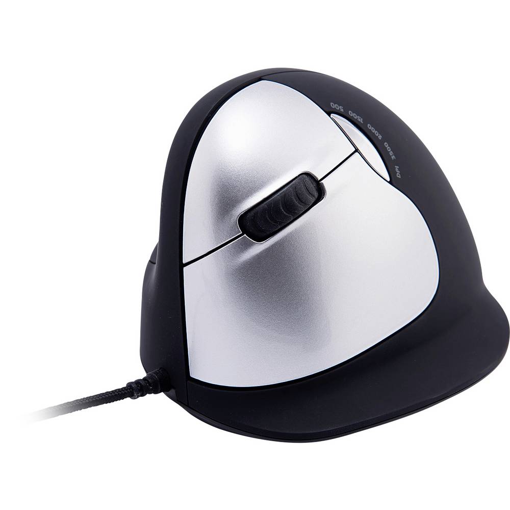 R-GO Tools HE (RGOHELELA) Ergonomische muis USB Maat: L Optisch Zwart/zilver 5 Toetsen 500 dpi, 1500 dpi, 2000 dpi, 3500 dpi Ergonomisch