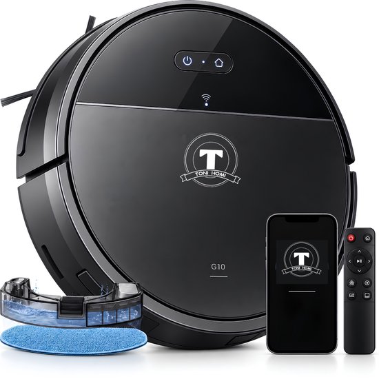 TONIHOMI® G10 - Robotstofzuiger met dweilfunctie - Automatisch opladen - Robotstofzuiger met app - Robotstofzuiger huisdieren - Dweilrobot - Zwart