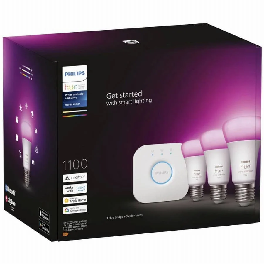 Philips Hue Verlichtingsset 8719514291515 Energielabel: F (A – G) HueWCA 9W A60 3set EUR PMO E27 11 W RGBW