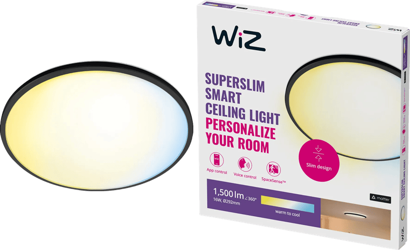 WiZ Plafondlamp SuperSlim – alle tinten wit licht – zwart