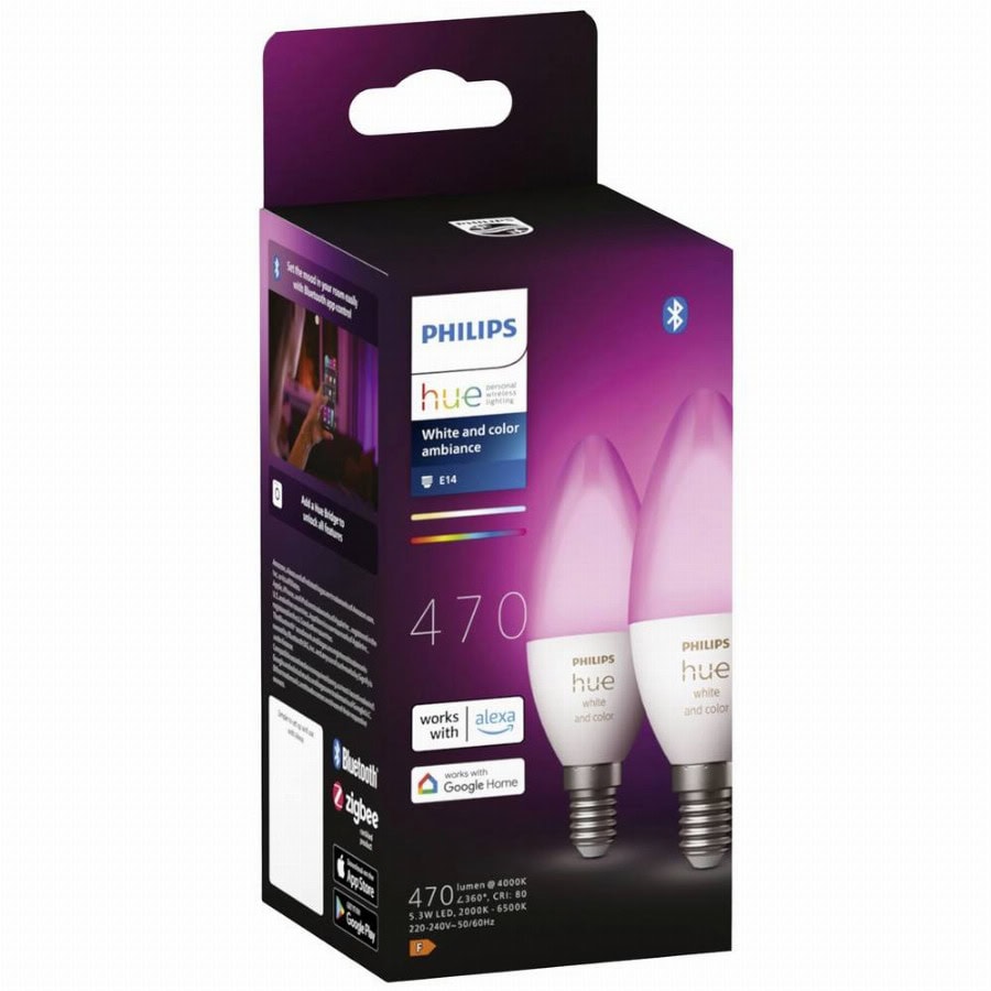 Philips Hue LED-lamp (uitbreiding) 871951435671900 Energielabel: G (A - G) Hue White & Col. Amb. Doppelpack 2x470lm E14 5.3 W Warmwit tot koudwit