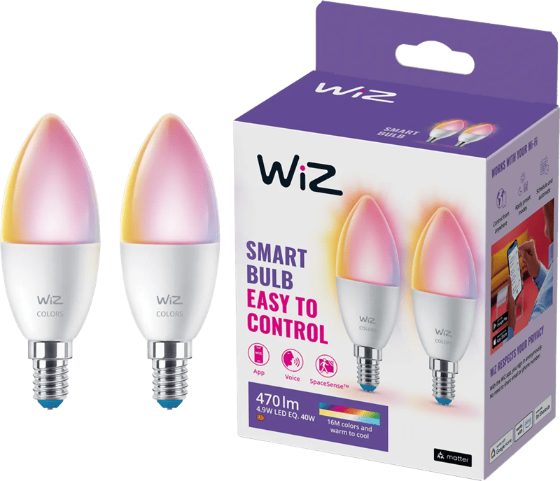 WiZ Kaarslamp - Wit en Gekleurd Licht - E14 - 2-pack