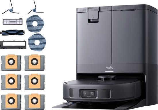 eufy X10 Pro Omni - Complete Robotstofzuiger met dweil en Vervangingssets - Robot Vacuum - Tapijt detectie AI-obstakel vermijding - Wast en droogt de dwei - Automatisch legen en vu…