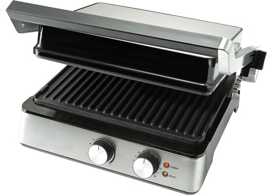 Bourgini - Tosti apparaat - Contactgrill - Grill apparaat gebruik als Panini grill en Tosti ijzer - PFAS-vrije keramische coating - RVS contact grill
