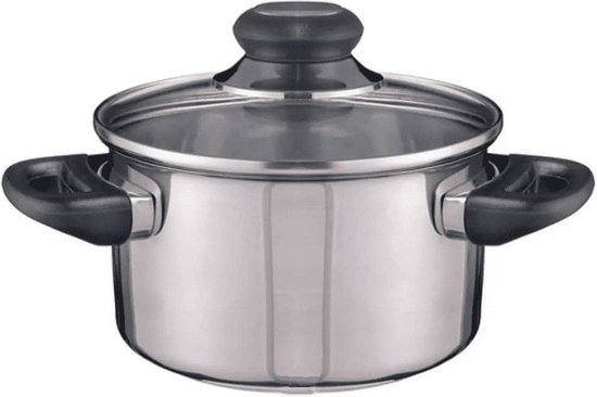 Kookpannetje - met glazen deksel - D16 cm - RVS - keramisch, elektrisch, inductie en gasfornuis - sauspan