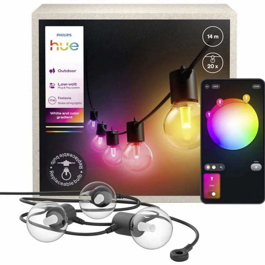 Philips Hue Hue Lichtketting 929004581901 Hue Festavia Globe White and Color Ambiance LED vast ingebouwd 17.1 W Meerkleurig