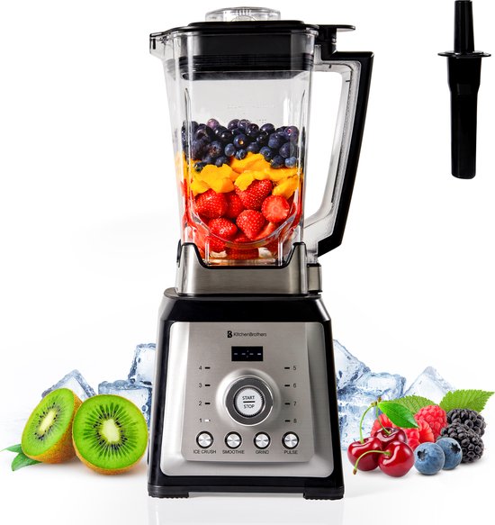 KitchenBrothers Power Blender - 2000W - 2L - Smoothie Maker - IJscrusher - 4 Standen - 8 Snelheden