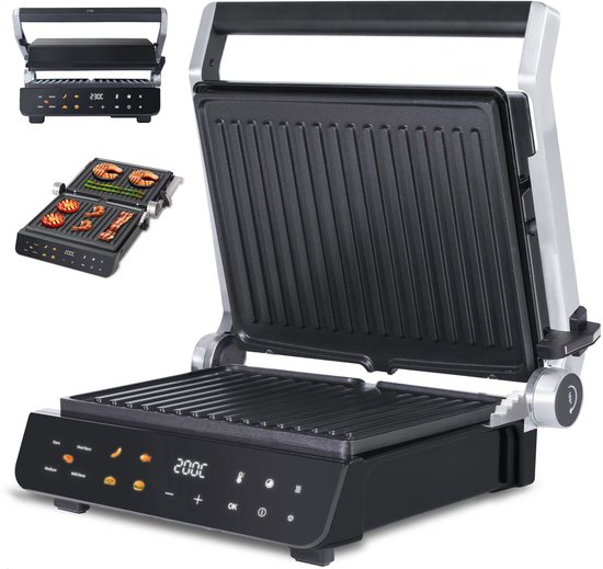 PFAS-Vrije Contactgrill met Zwevende Bovenplaat - Uitneembare platen - 180ºC Uitklapbaar - Grill apparaat 2000W - Tosti en Panini - 120ºC tot 230ºC - JAP Appliances Integrill