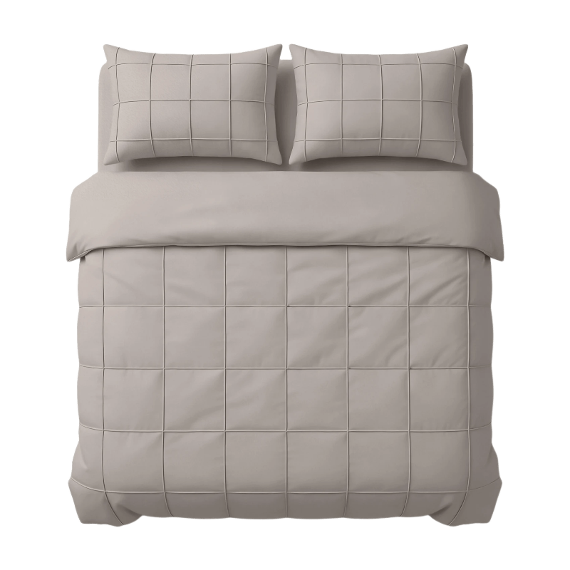 Sleeptime Dekbedovertrekset Geruit Pintuck 200 x 200/220 + 2 Kussenslopen 60 x 70 cm - Microvezel - Taupe