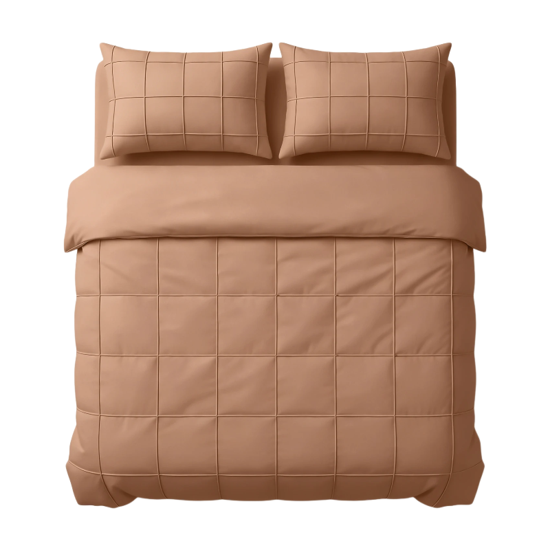 Sleeptime Dekbedovertrekset Geruit Pintuck 240 x 200/220 + 2 Kussenslopen 60 x 70 cm - Microvezel - Mokka