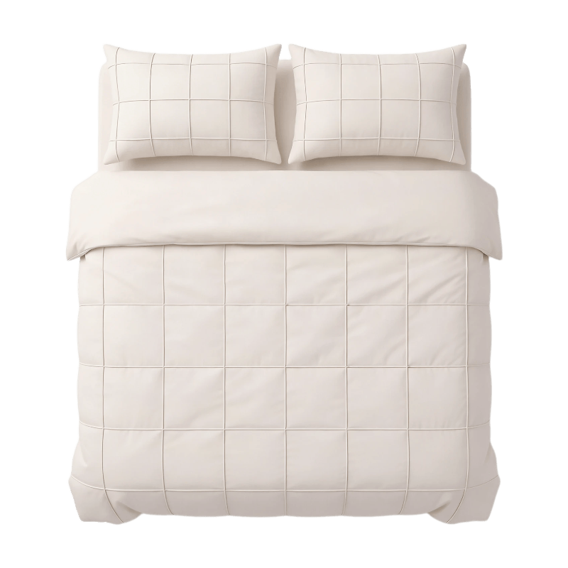 Sleeptime Dekbedovertrekset Geruit Pintuck 200 x 200/220 + 2 Kussenslopen 60 x 70 cm - Microvezel - Beige