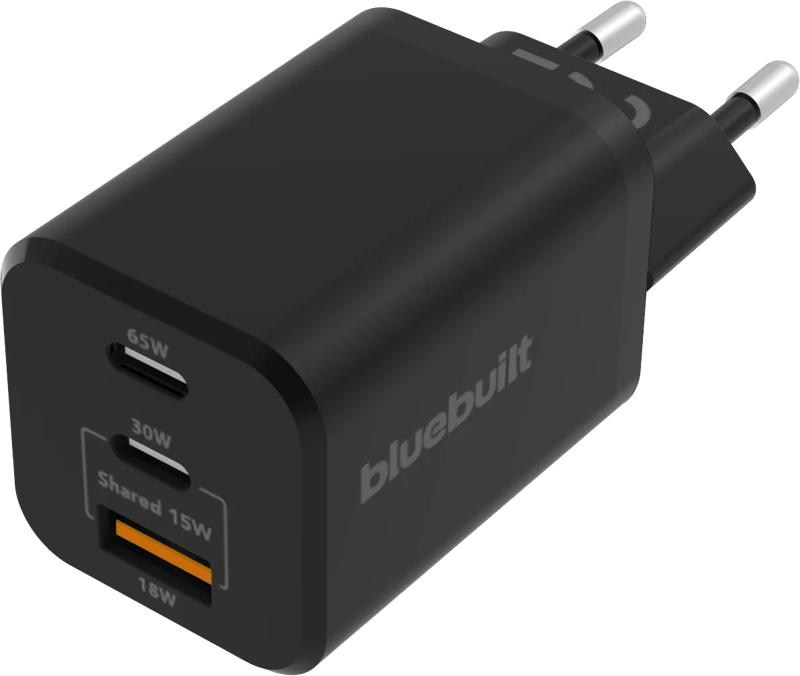 BlueBuilt Power Delivery + Quick Charge Oplader met 3 Usb Poorten 65W Zwart