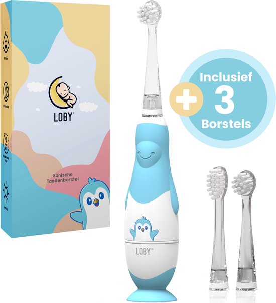 Loby Elektrische tandenborstel kind - Baby en Peuter - Timer - 0-4 Jaar - Incl 3 opzetborstels - Blauw