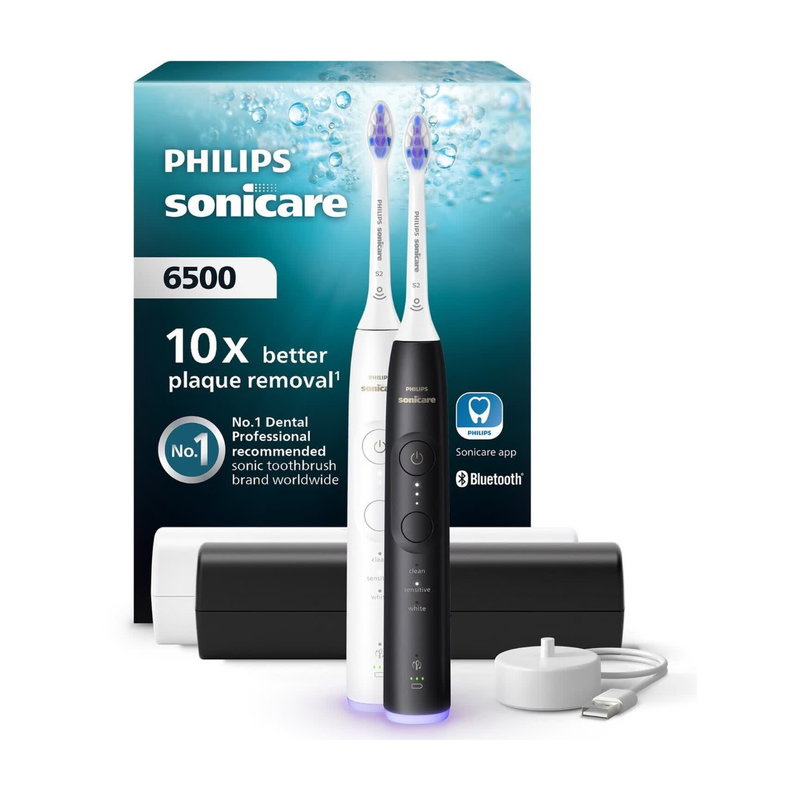 Philips Sonicare 6500 Series Elektrische Tandenborstels Duopack Wit & Zwart + Reisetui – Hx7419/01