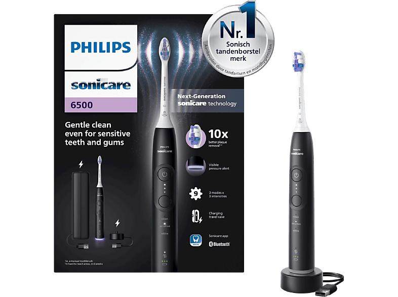 Philips Sonicare 6500 Series Elektrische Tandenborstel Zwart + Reisetui – Hx7411/02