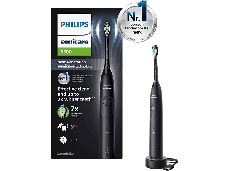 Philips Sonicare 5500 Series Elektrische Tandenborstel – 2 Poetsstanden Zwart Hx7111/01
