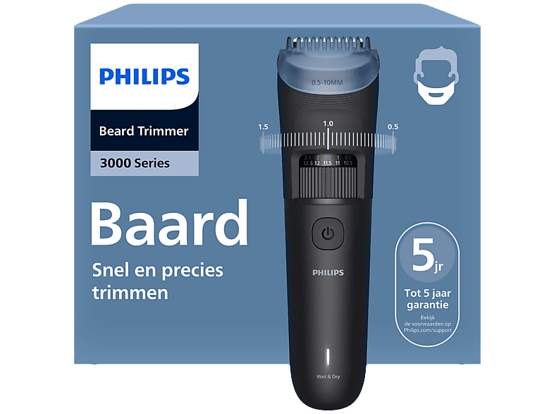 Philips Series 3000 Baardtrimmer mannen – 2 Trimkammen – Waterproof – Donkergrijs – BT3660/15