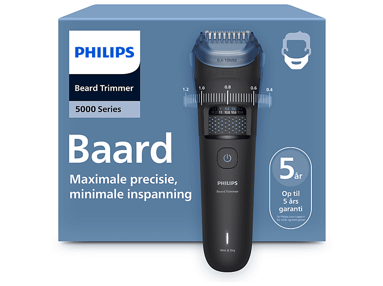 Philips Series 5000 Baardtrimmer mannen – 2 Trimkammen – Precisietrimmer – Waterproof – Haaropvangsysteem – Opbergzakje – Zwart – BT5775/15