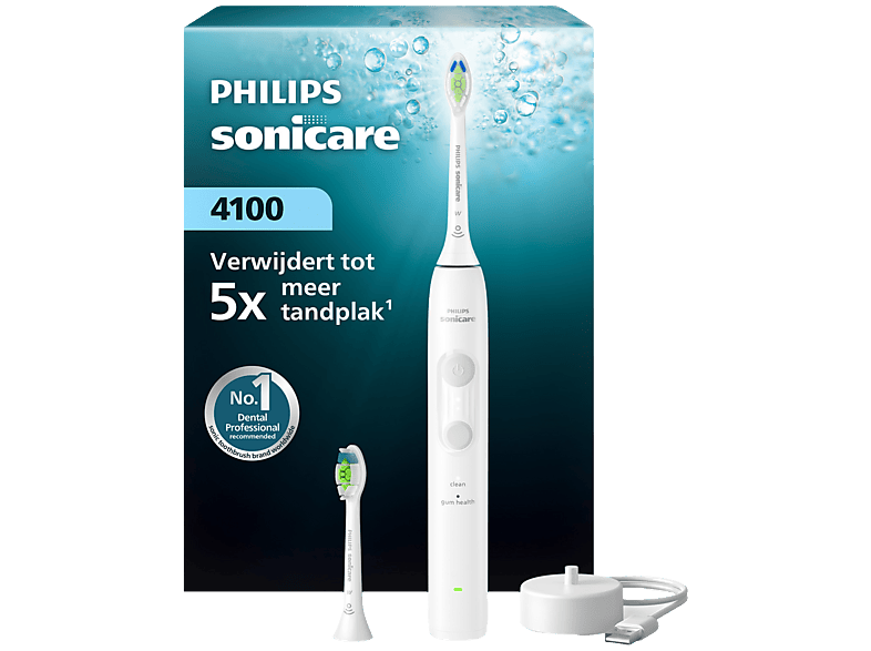 Philips Sonicare 4100 Series – Elektrische Tandenborstel – Wit – Wittere tanden – Met 2 opzetborstels – HX4042/41
