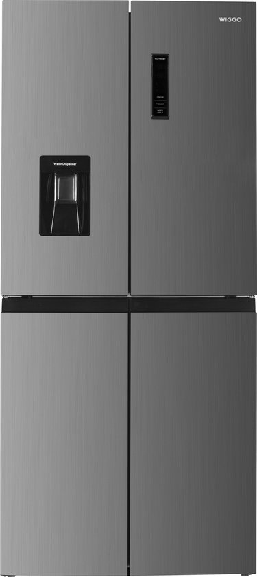 Wiggo WR-MD18(X) - Amerikaanse Koelkast - No Frost - 4 deuren - Water Dispenser - Met Display - Super Freeze - 419 Liter - 5 jaar garantie - Roestvrijstaal