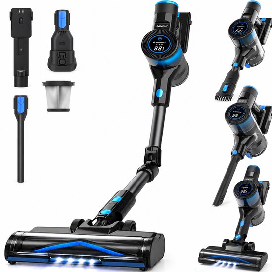 Sanovy Turbo Flex X28 Steelstofzuiger Draadloos – Zonder Zak – Op Accu – 350W – 28Kpa – Met Opzetstukken – Draadloze Stofzuiger Zonder Zak