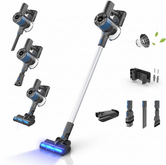 Innova® PowerVac Steelstofzuiger Draadloos – 500 Air Watts – met 4 verschillende opzetstukken – Draadloze Stofzuiger – Zonder zak op accu – Vacuum Cleaner