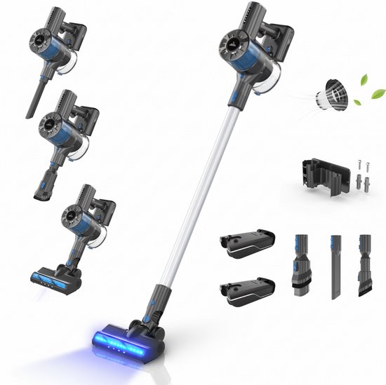 Innova® PowerVac Pro Steelstofzuiger Draadloos – 500 Air Watts – extra accu – met 4 verschillende opzetstukken – Draadloze Stofzuiger – Zonder zak op accu – Vacuum Cleaner