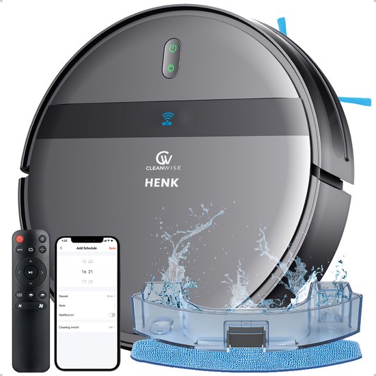 CleanWise Henk Robotstofzuiger – Nederlands Product – Voor Huisdieren – Met Dweilfunctie & Laadstation – Dweilrobot – 4500 Pa – HEPA 14 – Ultra dun 7,4 cm – App & Spraakbediening –…