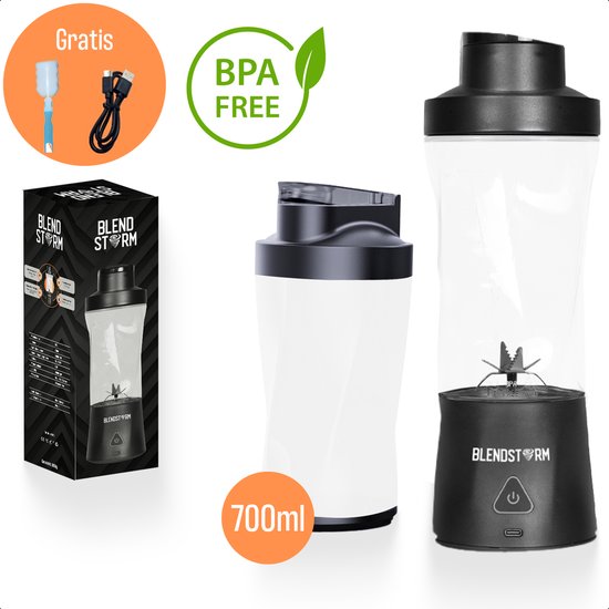 BlendStorm® Draagbare Blender - Draadloze Blender - Draadloos - Blenders - Blender To Go - 6 Mesjes - Mini Blender - Smoothie Maker - Juicer - Keukenmachine - USB Oplaadbaar - 700…