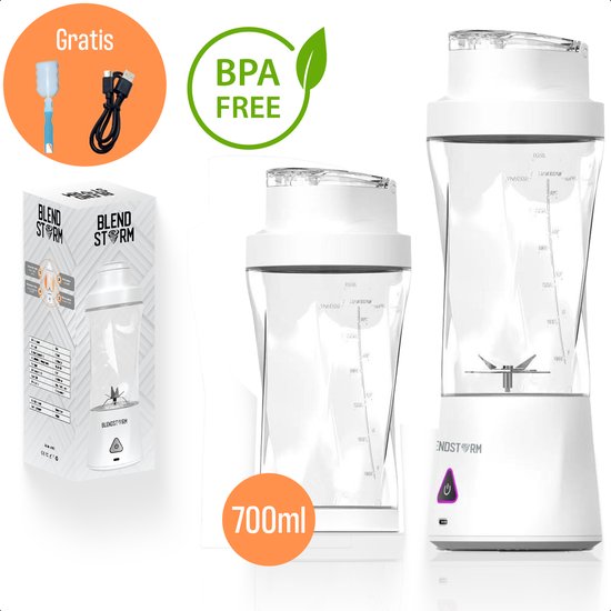 BlendStorm® Draagbare Blender - Draadloze Blender - Draadloos - Blenders - Blender To Go - 6 Mesjes - Mini Blender - Smoothie Maker - Juicer - Keukenmachine - USB Oplaadbaar - 700…