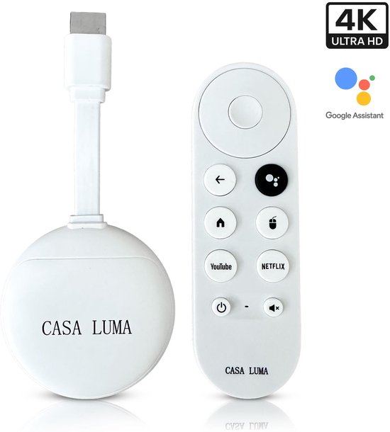 CASA LUMA Android TV Stick 4K Ultra HD –WiFi 6 – Google Assistant & Spraakbediening – Smart TV Box – Netflix , YouTube, Disney+ - Google Play – Chromecast Alternatief