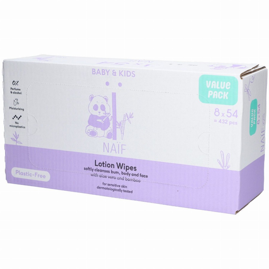 Naïf Plastic Free Lotion Wipes 8 pack 8x54 Doekjes