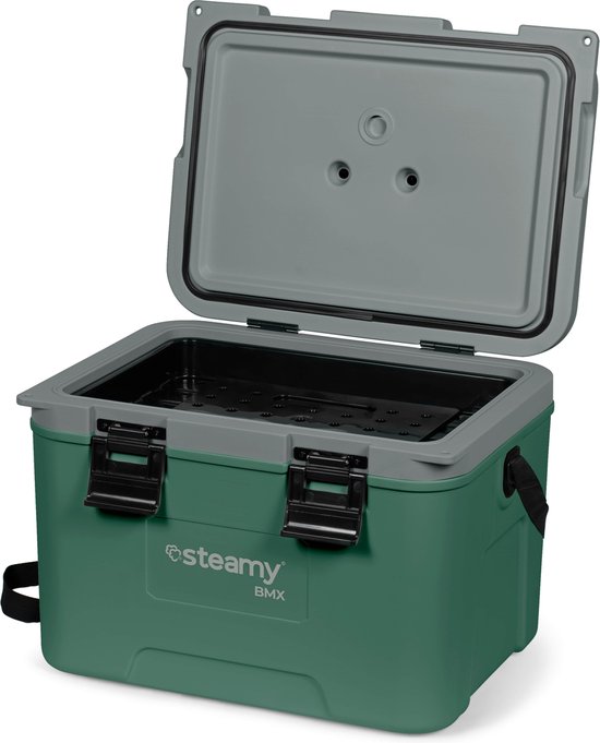Steamy BMX 21 - Middelgrote Koelbox Speciaal voor de bouw - Inclusief verdeelwand en inlegbakje - 21 Liter - Groen
