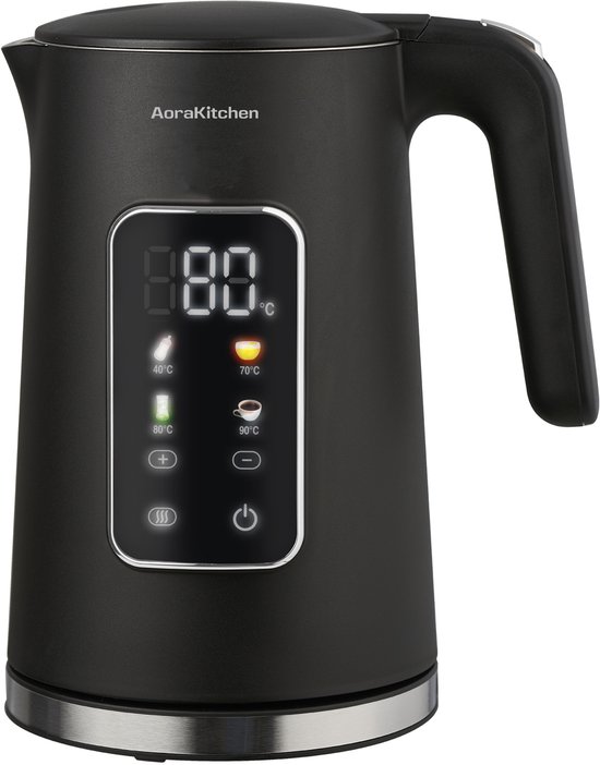 AoraKitchen Waterkoker – LED Touchscreen – Instelbare Temperatuurregeling – Waterkokers – 1.7L – Elektrisch – Cool Touch – Zwart