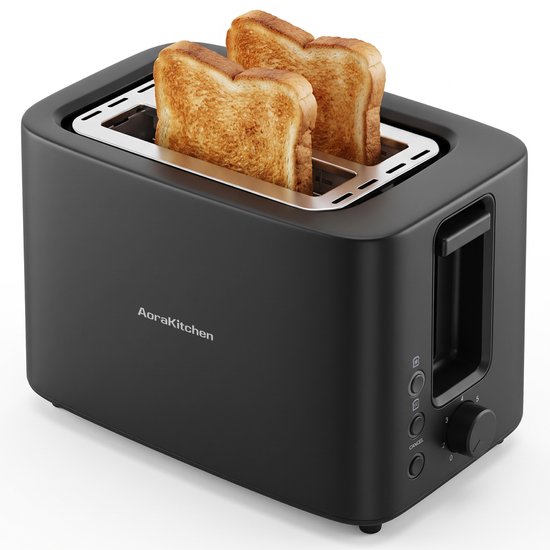 AoraKitchen Broodrooster - 750W - 7 Warmteniveaus - Toaster - Extra Brede Sleuven - Tosti Apparaat Broodrooster - Zwart