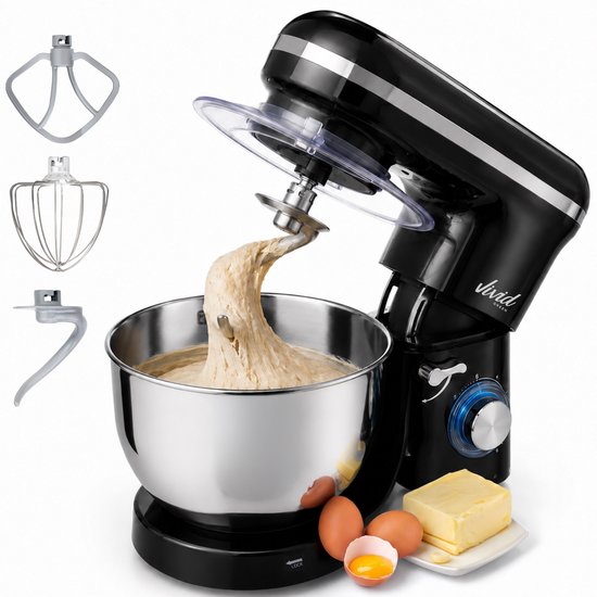 Keukenrobot 2000W - Keukenrobot - Foodprocessor - Keukenmixer met RVS Mengkom - Incl. 5 Accessoires - 6.2L - Zwart - Vivid Green