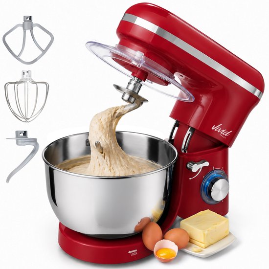 Keukenrobot 2000W - Keukenrobot - Foodprocessor - Keukenmixer met RVS Mengkom - Incl. 5 Accessoires - 6.2L - Rood - Vivid Green