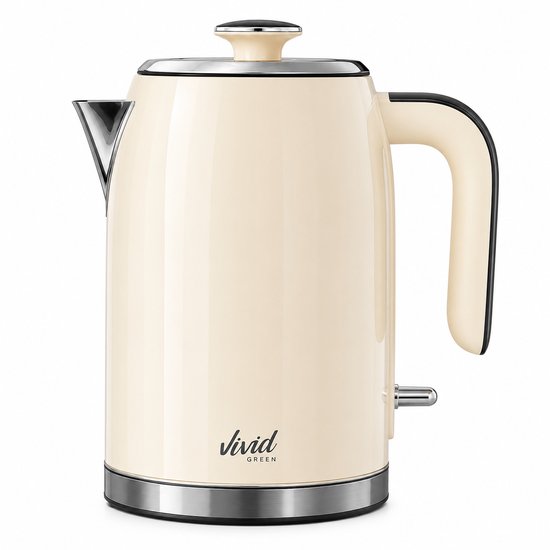 Vivid Green Luxe Waterkoker 1.7L – Retro Design – 2200W – BPA-vrij – 360° – RVS – Creme