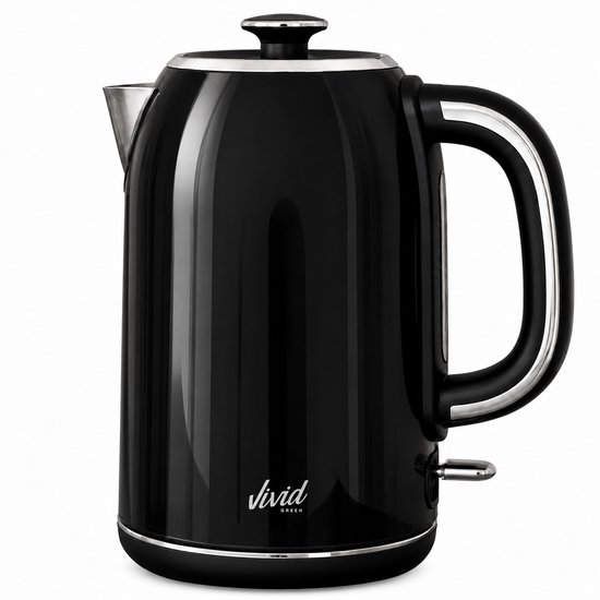Vivid Green Luxe Waterkoker 1.7L – Retro Design – 2200W – BPA-vrij – 360° – RVS – Zwart