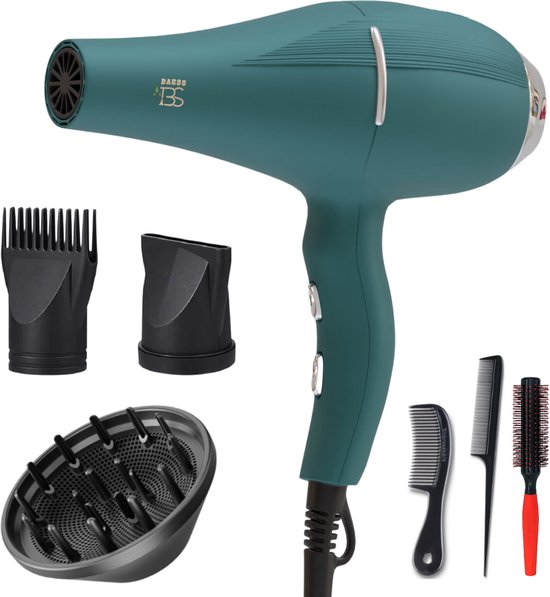 BAESS Föhn met Diffuser - 5 Standen - Ionische Haardroger met Borstel - Coolshot - 2200W - Haarföhn - Krullen - Hair dryer - Groen
