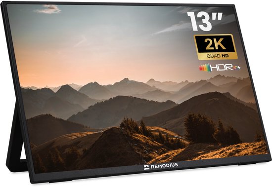 Remodius® Portable Monitor - 13 Inch 2K - Ultralicht en Superdun - Draagbare Monitor voor Laptop met Ingebouwde Kick-Stand - USB-C & Mini HDMI - Extra Tweede Scherm - Plug & Play -…
