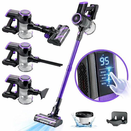 AG4200 Steelstofzuiger Draadloos Deep Purple - Stofzuiger Zonder Zak - Geschikt voor Dierenharen- Krachtig -Kruimeldief- Draadloze Stofzuigers - Steelstofzuigers - Kruimelzuiger -…
