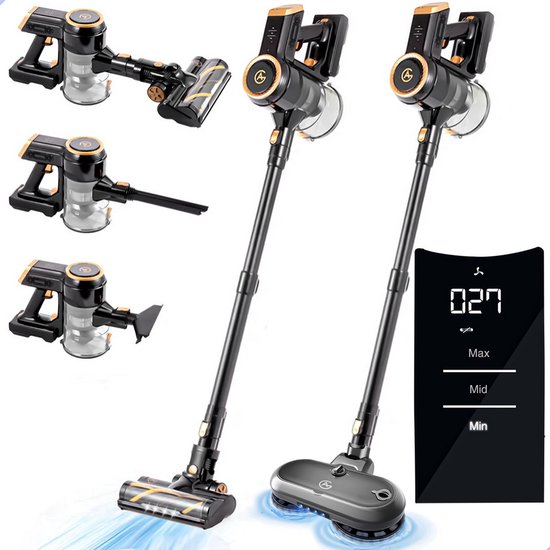AG4200+ Steelstofzuiger Draadloos Met Dweilfunctie 2 in 1 – Premium Gold – Krachtige stofzuiger Zonder Zak – Geschikt voor Dierenharen – Compact & Lichtgewicht – Kruimeldief